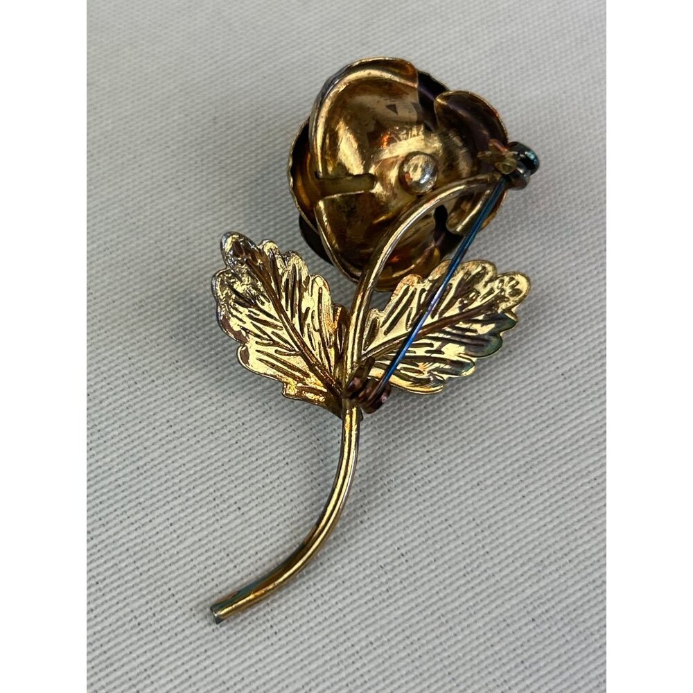 Vintage Gold Tone Rose Brooch Pin Figural 3D Romantic Feminine - Picture 5 of 7